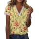 thumbnail image 1 of Camisa con estampado floral para mujer, manga corta, cuello en V, ribete de encaje, elegante camisa para mujer para el trabajo diario, citas, amarillo S, 1 of 6