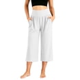 thumbnail image 2 of Smsaxvxz Capri Pants for Women Wide Leg Yoga Cropped Pants Capri Leggings with Pockets for Casual Summer White M, 2 of 8