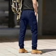 thumbnail image 6 of CIENVNSTG Mens Straight Leg Cargo Trousers Solid Color Multi Utility Side Pockets Elastic Waist Lightweight Breathable Casual Outdoor Daily Work Pants Navy 2XL, 6 of 7