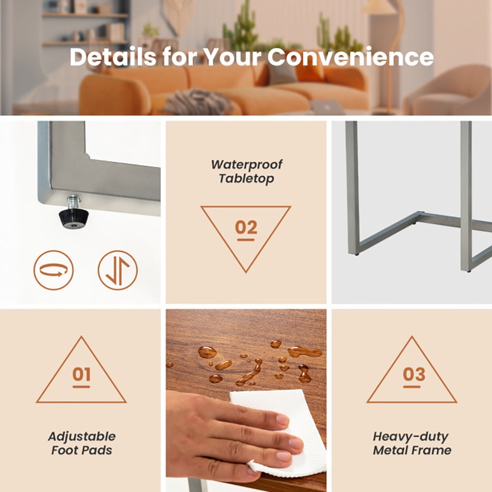 Finihen End Side Table, Rectangular Coffee Table, 3 Pieces Multifunctional Coffee End Table Set, for Living Room, Bedroom, Brown
