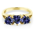 thumbnail image 2 of Gem Stone King 18K Yellow Gold Plated Silver 1.74 Ct Heart Shape Blue Iolite Three-Stone Ring, 2 of 3
