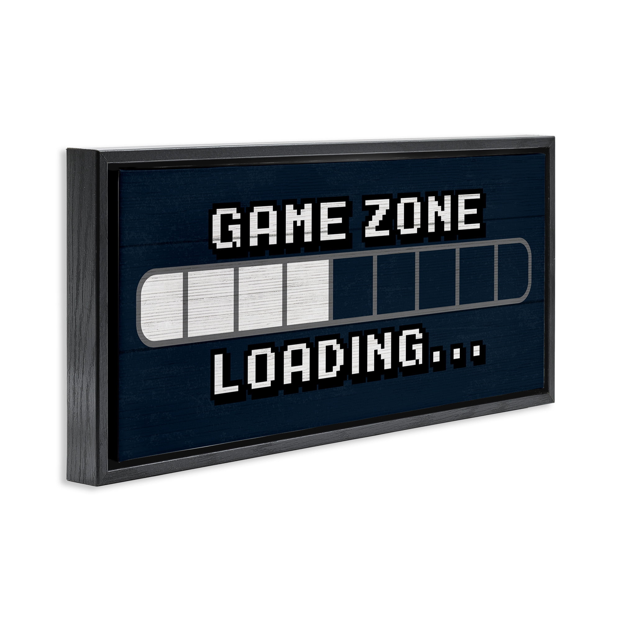 Stupell Industries Game Zone Loading Pixels Art for Kids Painting Black Floater Framed Canvas Art Print Wall Art, 25 x 11