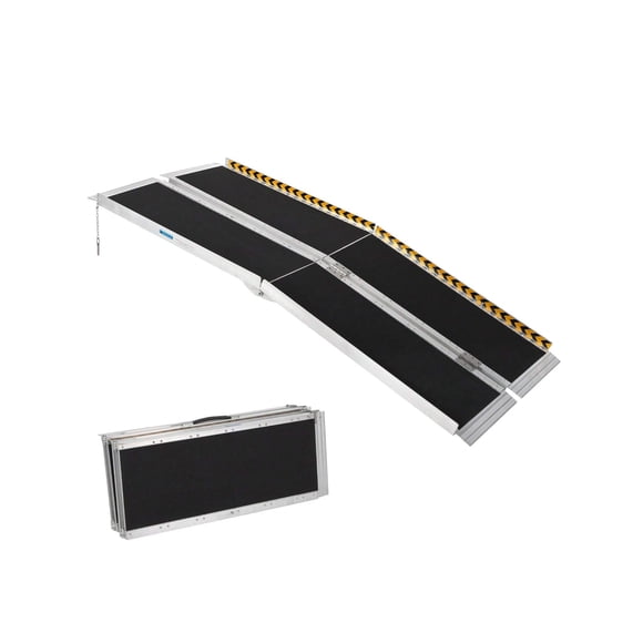 Portable aluminum wheelchair ramp con transition plate non-skid surface y reflective strips-weight capacity up to 600 lbs para homes