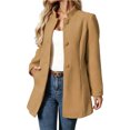 thumbnail image 3 of RoamHome Women's Casual Stand Collar Mid Length Wool Blend Coat Notched Lapel Button Front Jacket for Fall Winter Daily Wear, 3 of 8