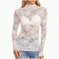 thumbnail image 2 of Towmus Women's Mesh Top Long Sleeve Neck Sheer Blouse See Through Floral Lace Tops Casual Shirts, 2 of 6