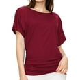 thumbnail image 4 of Clearance Under 5 UsYezik Summer Tops for Women Short Sleeve Ruched T Shirt Trendy Cute Smocked Solid Round Neck Blouses Summer Tops Blouses T Shirt Anniversary Gifts for Women Wine XXL, 4 of 4
