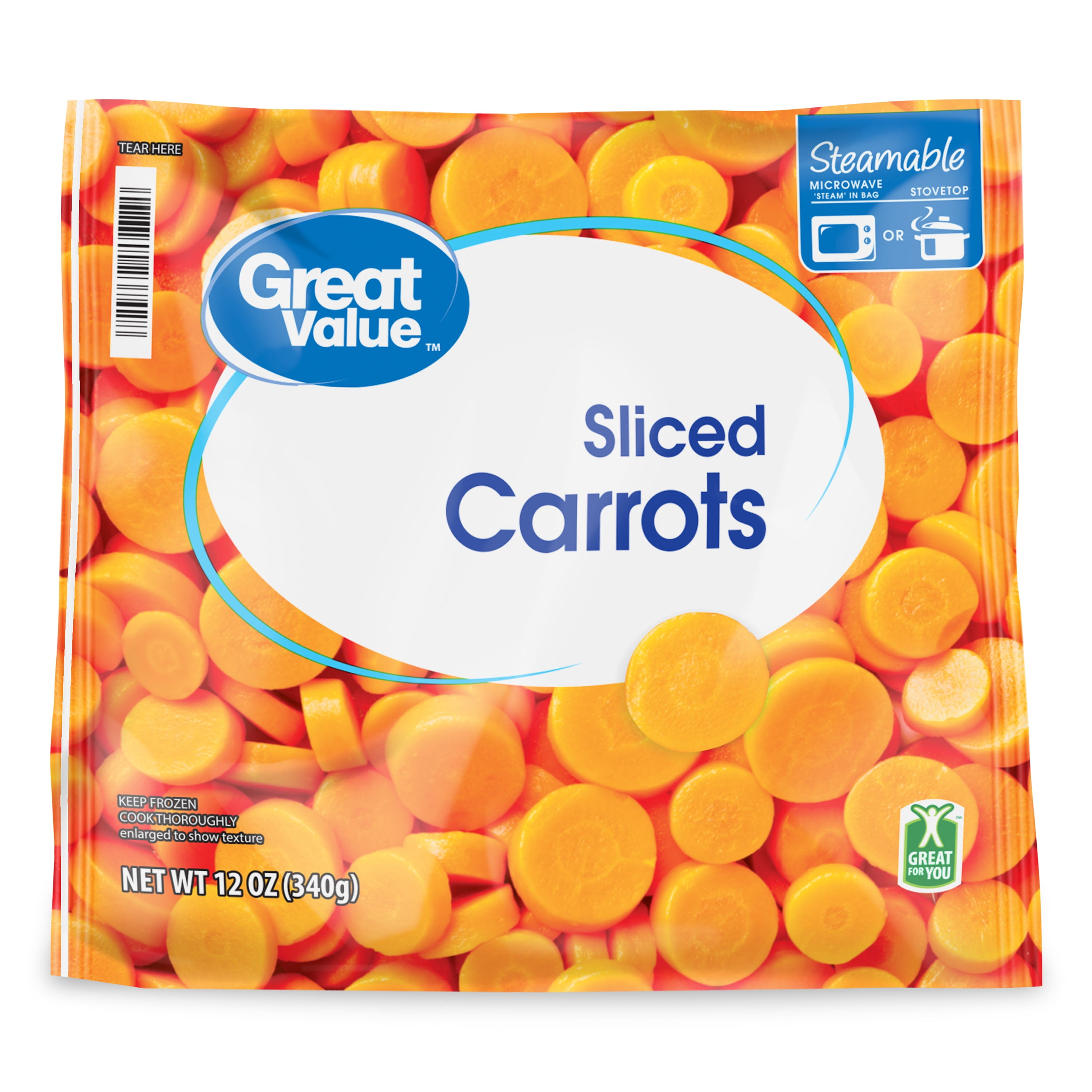 Great Value Steamable Sliced Carrots, Frozen, 12 oz