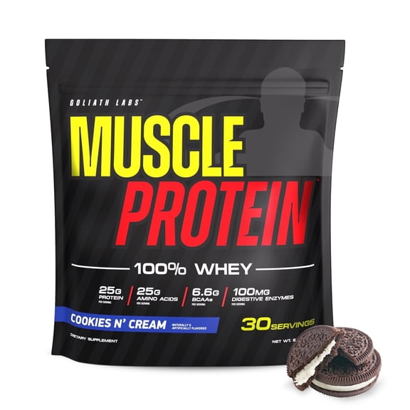 Goliath Labs Whey Protein Powder Cookies & Cream [2.2 lbs/pack of 1] , 25g Cold Filtered Protein, 6.6g BCAAs per Serving | Diet & Sports Nutrition