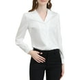 thumbnail image 1 of Camisa de oficina de satén de manga larga con cuello plano para mujer INSPIRE CHIC XS blanca, 1 of 6
