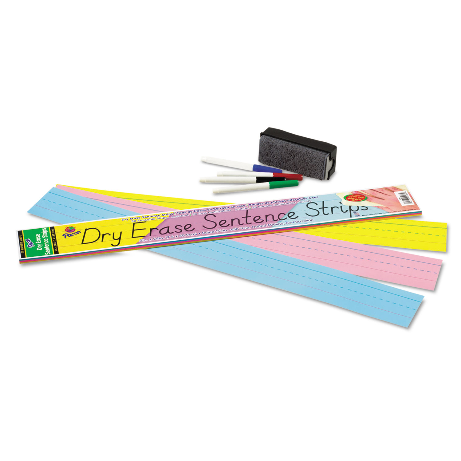 Pacon Dry Erase Sentence Strips, 3 x 12 Inches, Assorted Colors, Pack of 30 - image 2 of 2