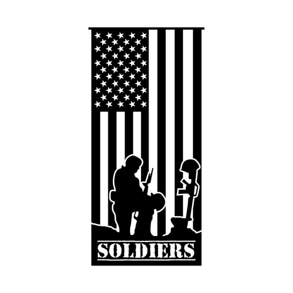 Soldiers American Veteran Silhouette With Flag Vinyl Decal Wall Art Sticker Designs Vinyl Stickers For Home House Walls Rooms Windows Bedroom Decoration Size (26x26 inch)