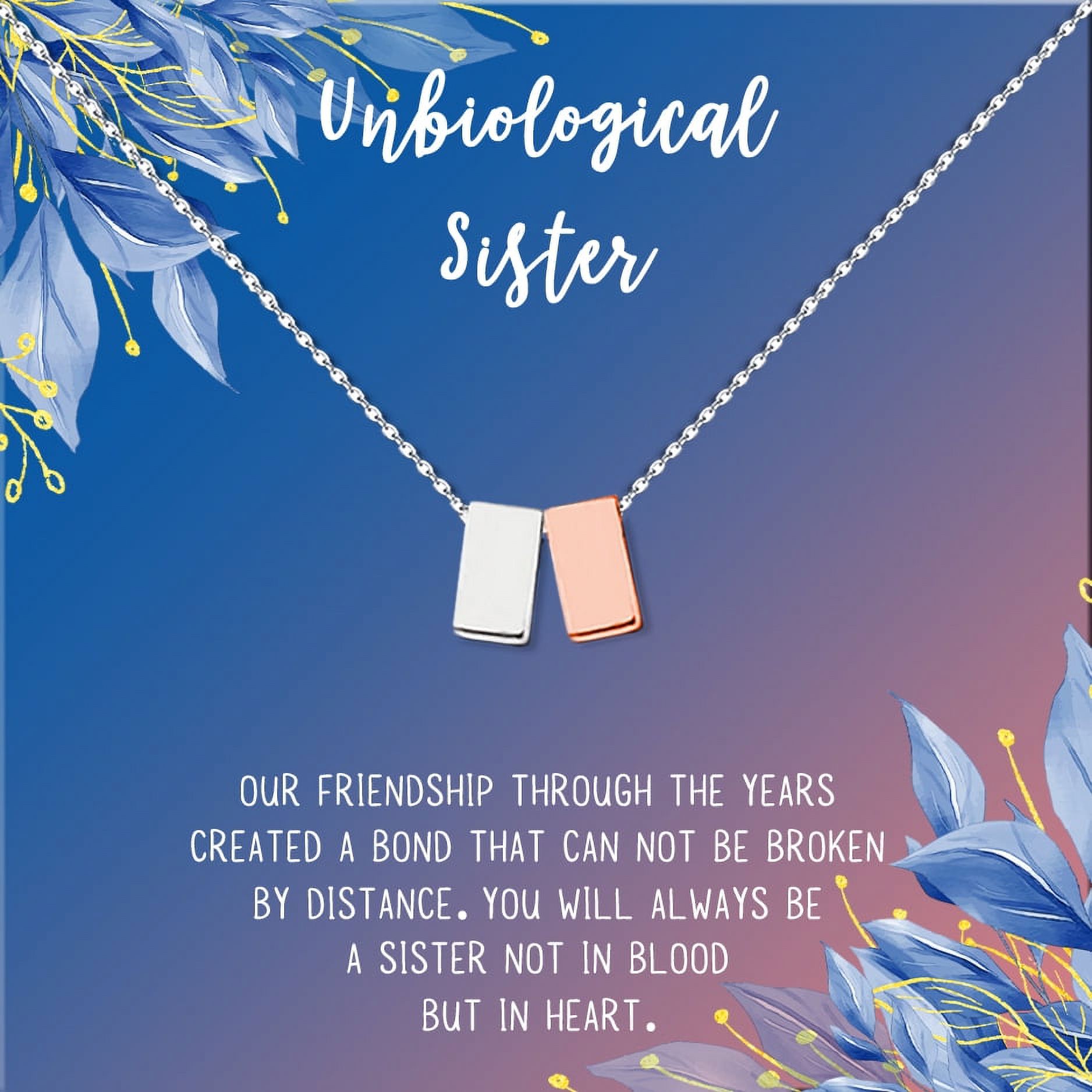 Anavia Unbiological Sister Gift Jewelry, Soul Sister Card Necklace, Sister Best Friend Gift, Big Little Sorority Card Gift-[Silver and Rose Gold Double Cube, Blue-Orange Gift Card]