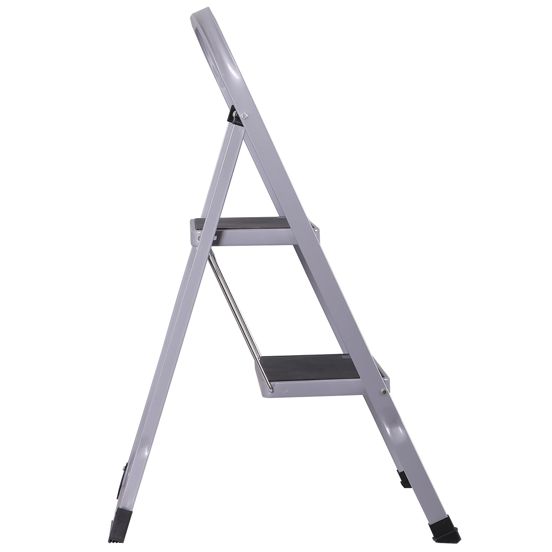 HomGarden 2-Step Foldable Ladder Non-Slip Steel Step Stool W/Handgrip & Wide Pedal Max350 lbs Gray