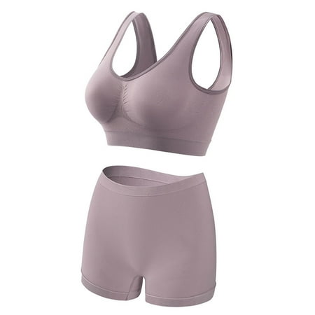 GlTpooo Workout Underwear Sets for Women Plus Size Comfy Breathable Seamless Bralettes with Shorts Legging 2 Pieces Yoga Sports Bra and Panties Gray 2XL