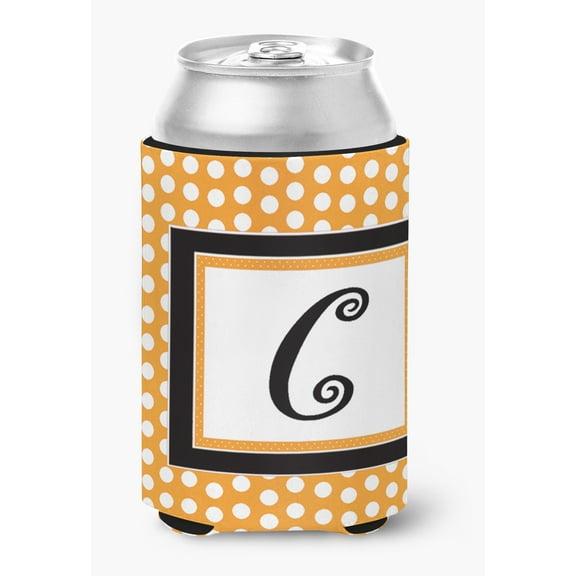 Letter C Initial Monogram - Orange Polkadots Can or Bottle Beverage Insulator Hugger