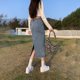 thumbnail image 4 of Falda dividida para mujer, ropa de verano para mujer, Falda vaquera envuelta en la cadera, cintura alta, media y larga, palabra A, primavera y otoño, 2022, 4 of 5