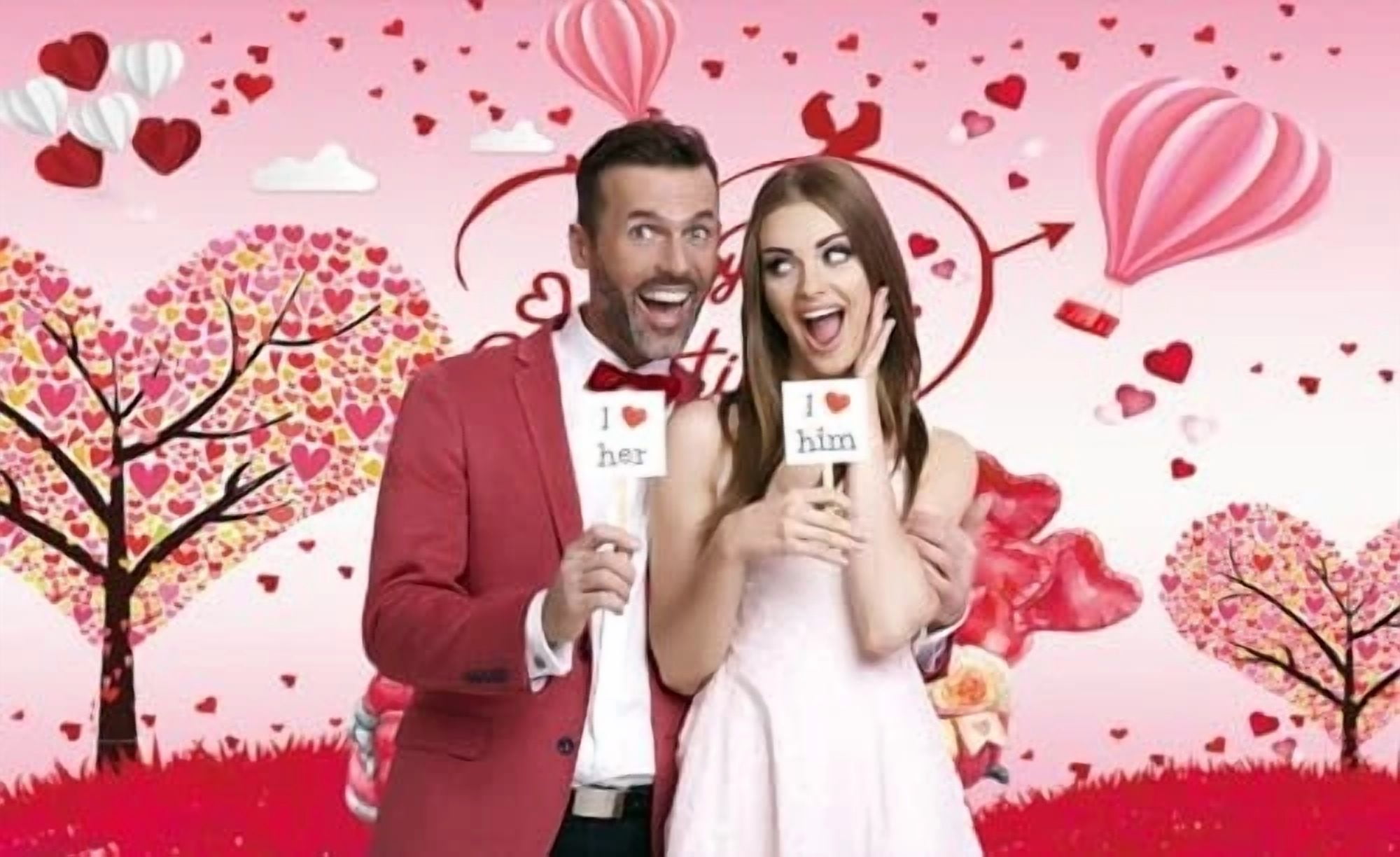 BUTTERFLY- Pink Valentine’S Day Backdrop Heart Tree Love Ballons 7*5Ft,