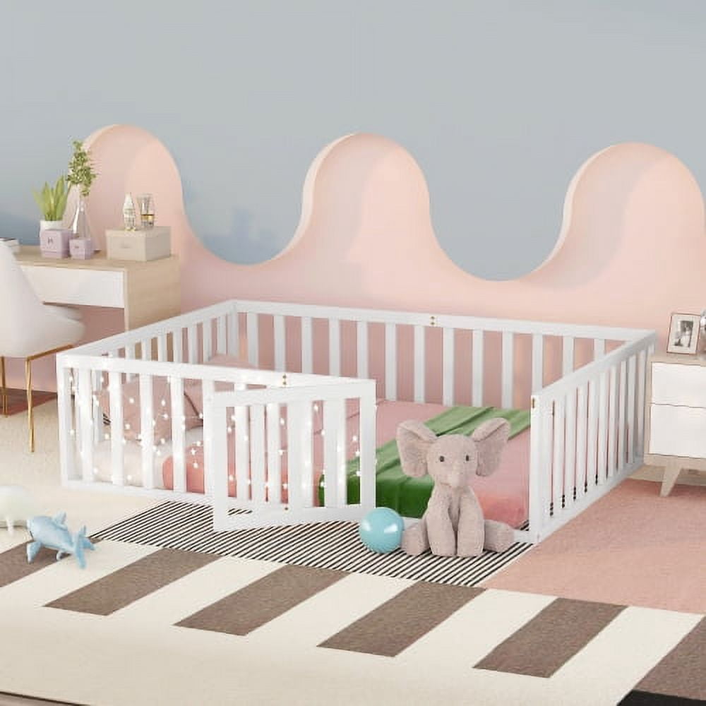 ARCTICSCORPION Kids Floor Bed with Fence and Door 21.6” Standard Frame, Full Size