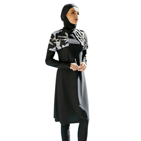 IBTOM CASTLE Muslim Swimsuits for Women Modest Islamic Arabic Swimwear Burkini Full Cover Hijab Top Pants Swimming Cap Bathing Suits XL Black Floral - Cape