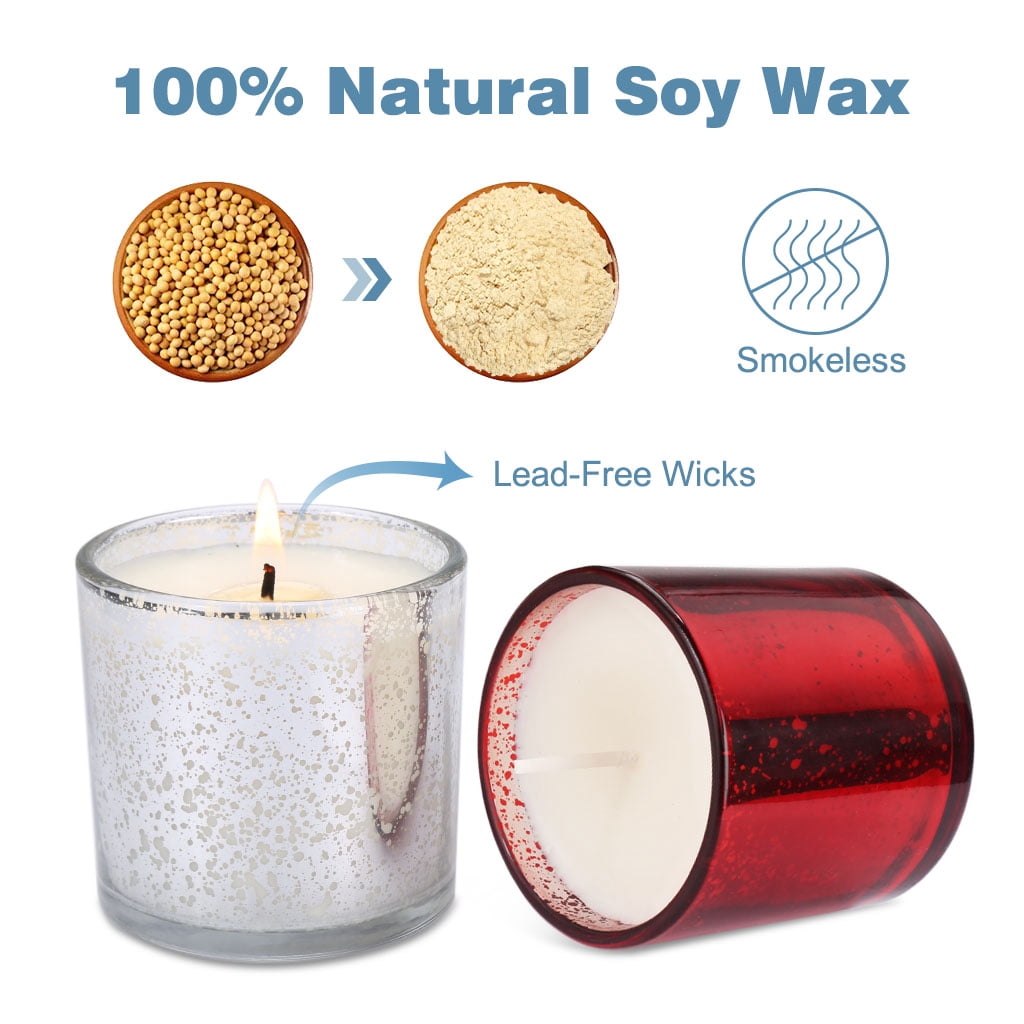 LANGRIA Set of 4 Scented Candles in Glass Made of Organic 100% Soy Wax with 2.4 inches Diameter and Burning Time 25-30 Hours, for Aromatherapy - Lotus/Rose/Lilac/Ocean Fragrances Gift Set