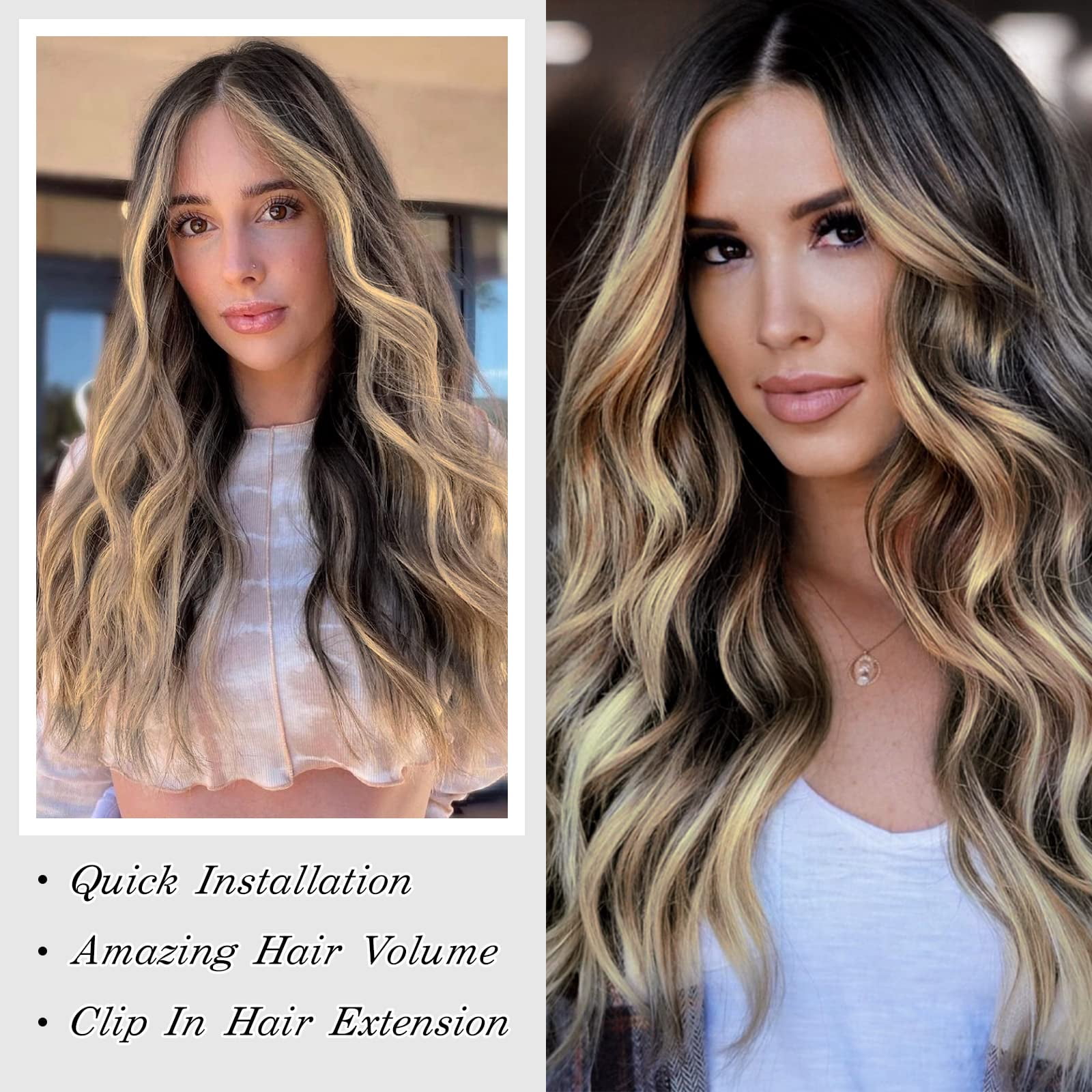 MORICA Clip in Hair Extension 20 Inch 6PCS Natural Long Wavy Curly Hairpieces for Women Thick Synthetic Fiber Double Weft Hair Full Head