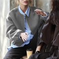 thumbnail image 4 of Chaqueta Corta Informal con Cremallera para Mujer, Estilo Universitario, Abrigos de Moda con Bolsillos de Ribete Gris M, 4 of 10