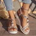 thumbnail image 3 of Pandaie Women's Summer Dressy Platform Sandals Open Toe Low Wedge Heels Espadrille 2.36 Inch Bohemia Beach Vacation Shoes Beige 6.5, 3 of 8