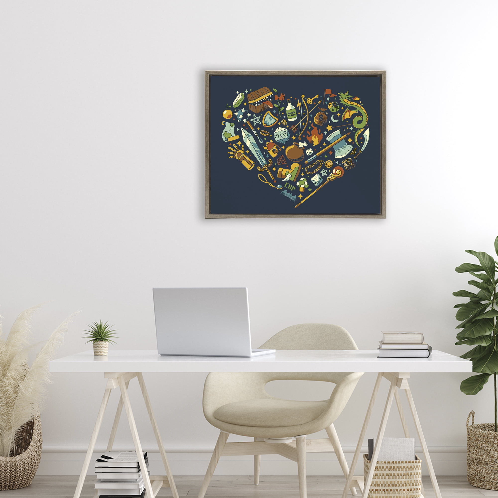 Stupell Industries Board Game RPG Trinkets Brown Framed Floater Canvas Wall Art, design by Tobe Fonseca