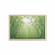 Bamboo Print Wall Art with Frame, Image of Bamboo Trees in Rain Forest Far Eastern Wildlife Tropical Nature Inspired, Printed Fabric Poster for Bathroom Living Room, 35" x 23", Green, by Ambesonne
