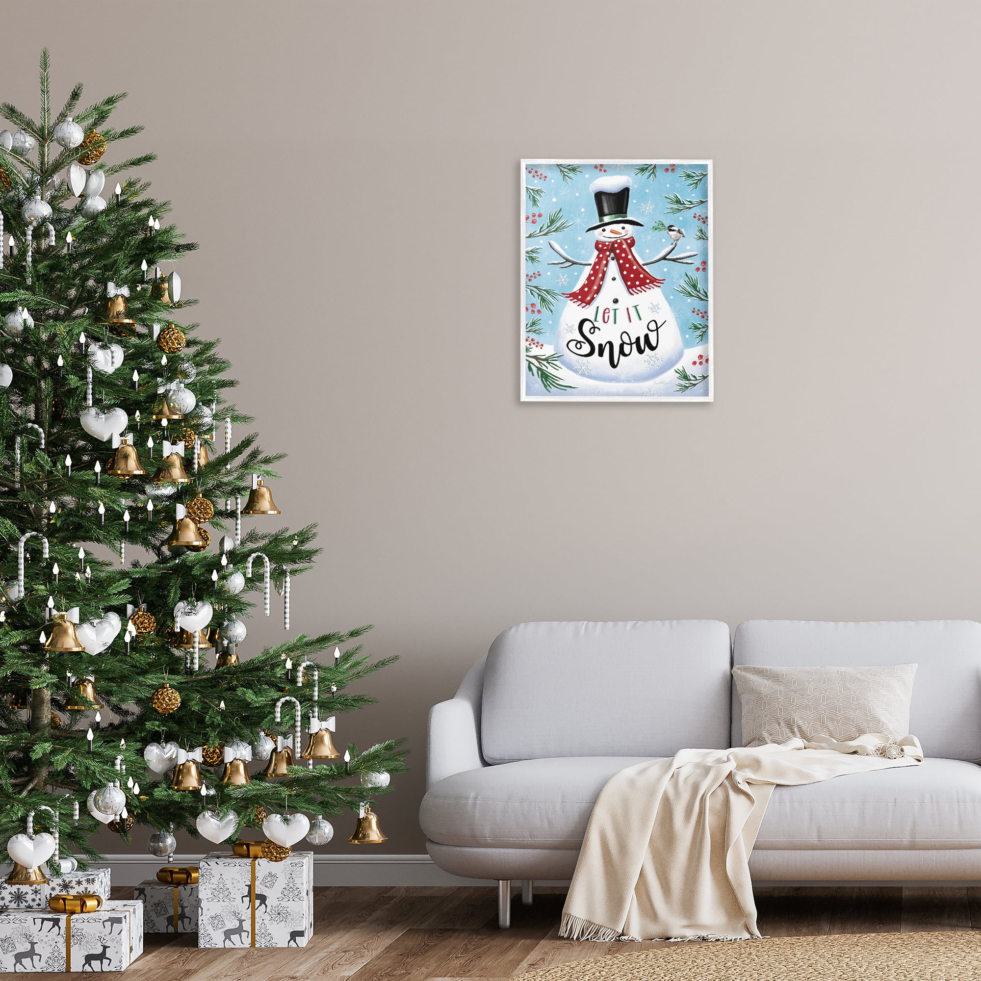 Stupell Industries Let It Snow Phrase Holiday Painting White Framed Art Print Wall Art, 24 x 30