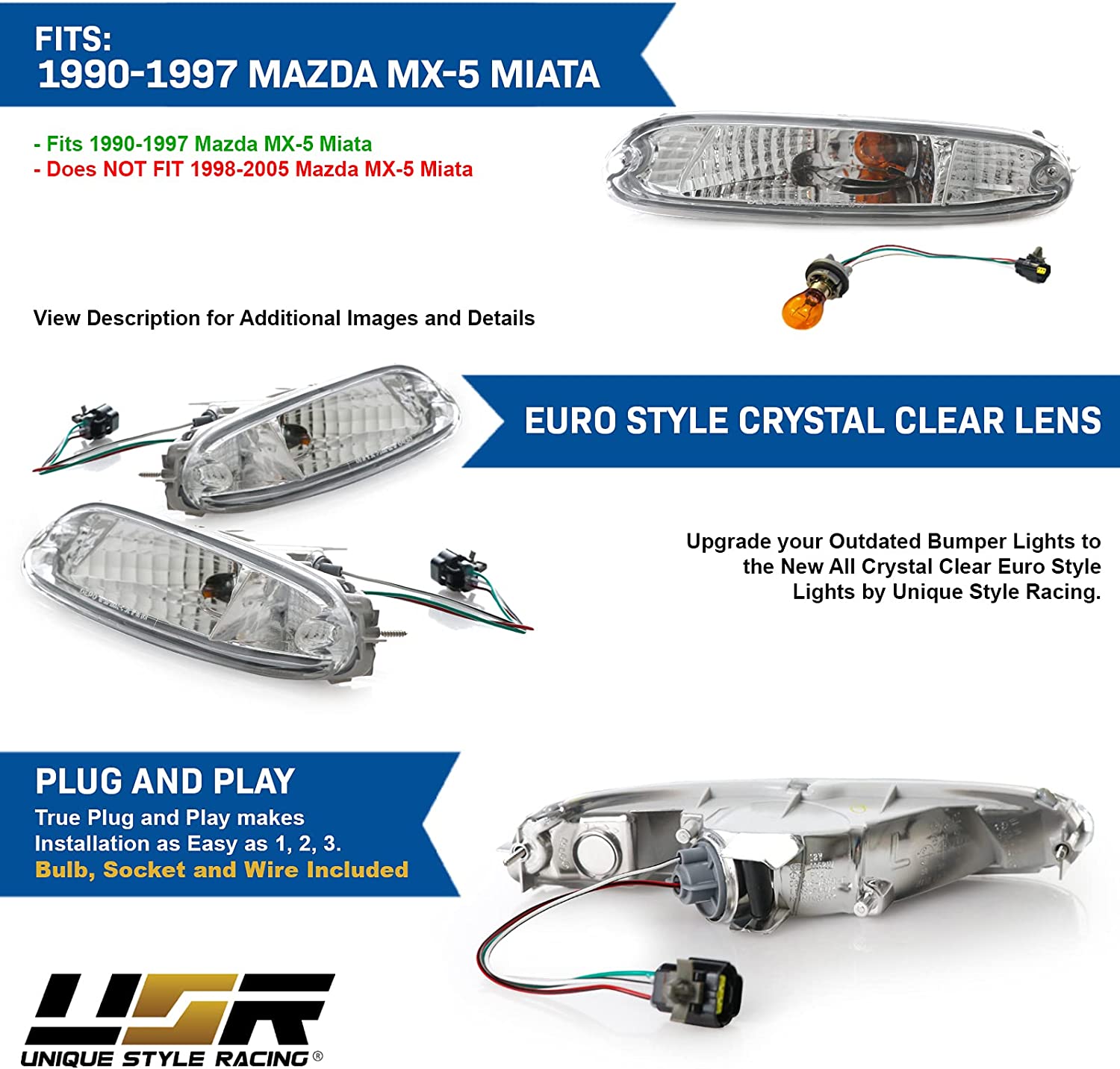 Fit For 1990-1997 MX-5 Miata Smoke Front Bumper Signal Lights - Foto 12