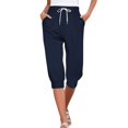 thumbnail image 1 of Lroveb Capri Pants for Women Drawstring Workout Summer Pants Sweatpants Capris Print Pants Bottom Joggers Shorts Casual Dark Blue, 1 of 5