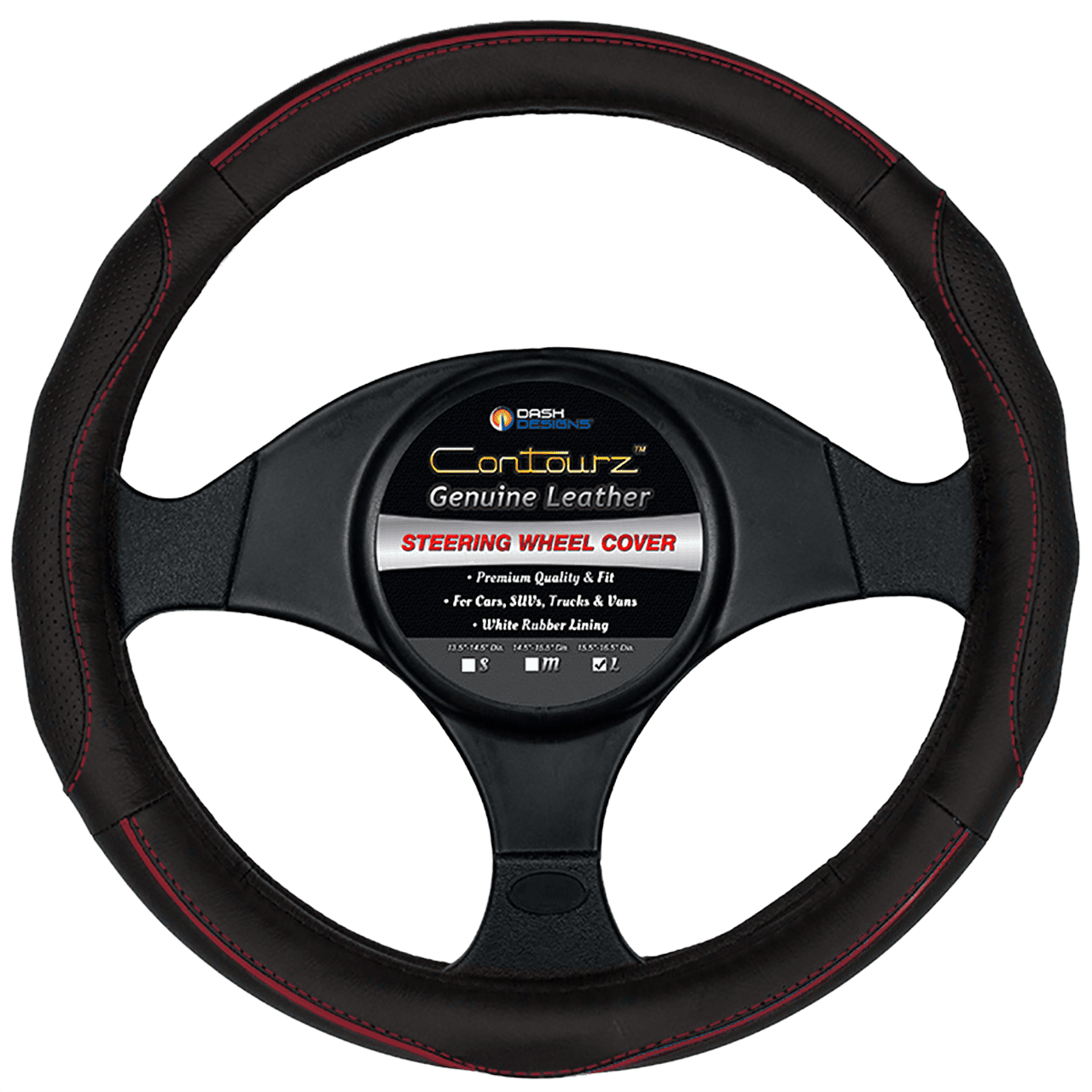 Comfort Grips Steering Wheel Cover - Contourz Pro Grip Leather Small (13.5 - 14.4) Black / Red