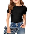 thumbnail image 2 of GJSYRH Girls Crew Neck Ribbed Fitted Tight Tshirt Short Sleeve Shirt Basic Knit Top, 2 of 4