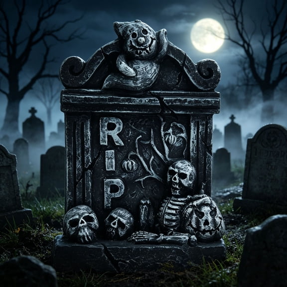 Honmine Halloween Tombstone Ghost Decor, Spooky Graveyard Figurine with Glow Effect, Haunted Accent for Porch, Lawn, Indoor Shelf, Party Table