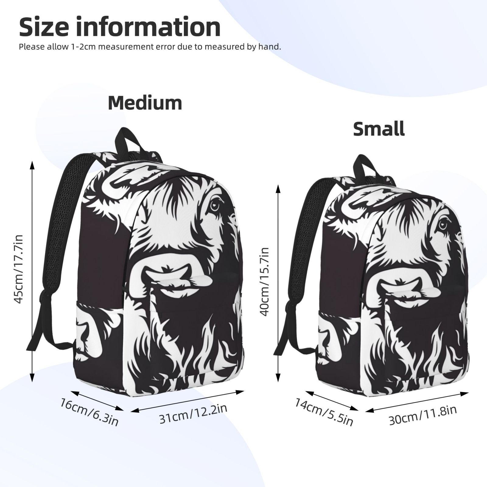 Picia Floral Cow Silhouette Printed Canvas Daypack - Stylish and Durable Vintage Compact Backpack - Class, Work, Travel, or Laptop Bookbag,Organized Compartments-Small