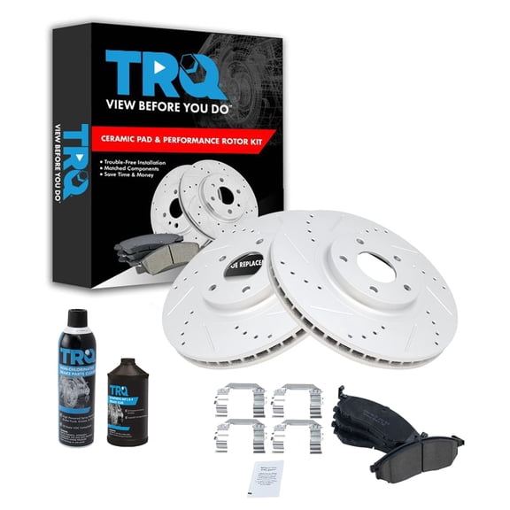 TRQ Front Ceramic Brake Pad & Cross Drilled Rotor w/Chemicals BKA15847 Fits select: 2013-2014 NISSAN MURANO, 2008-2012 INFINITI EX35