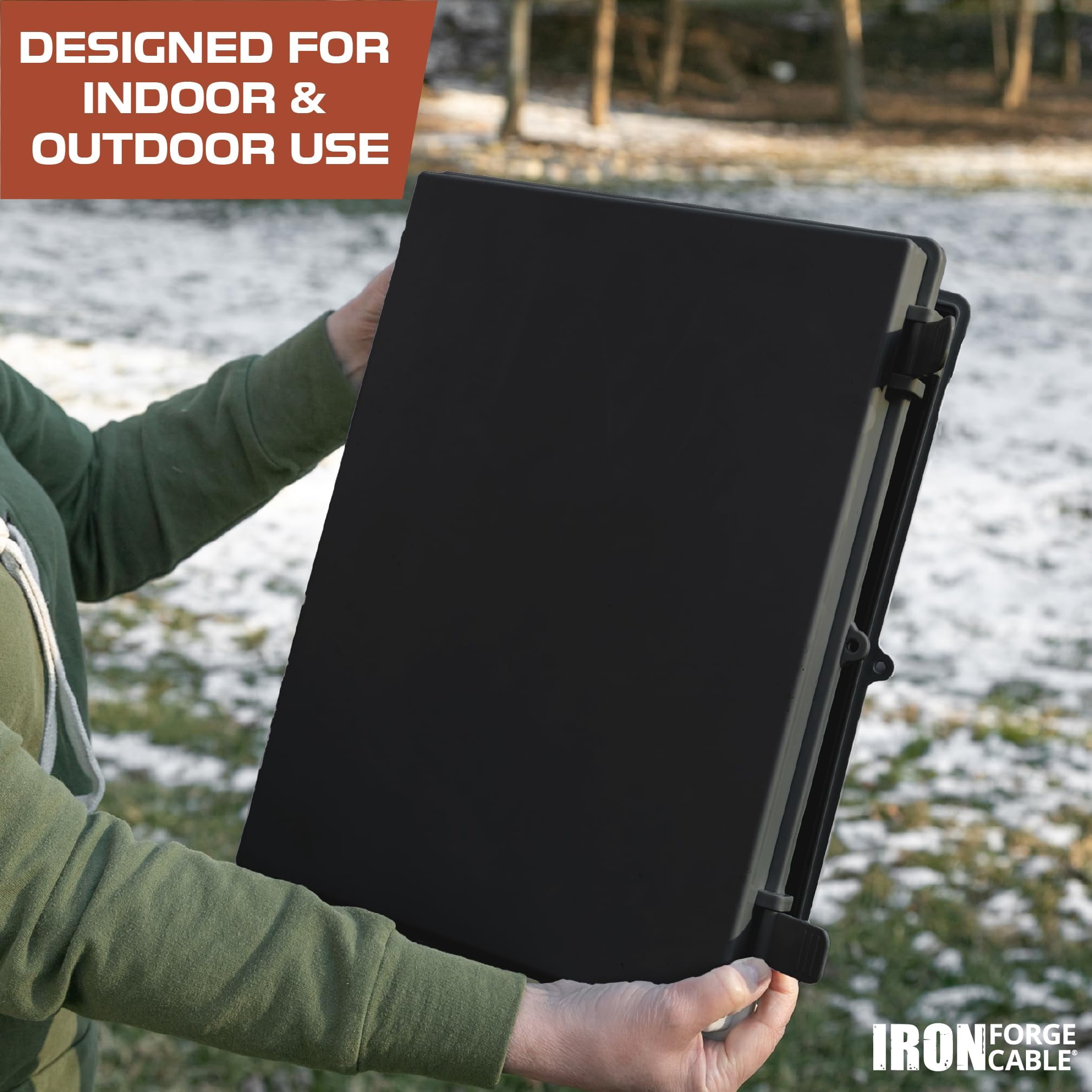 Iron Forge Cable Waterproof Junction Box - Outdoor Electrical Enclosure - Plastic Project Boxes with Mounting Plate, Wall Brackets, Weatherproof Hinged Black Panel Cover - IP65-15x11x6 Inch