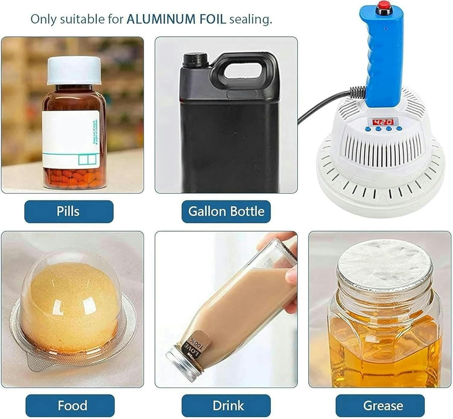 GXCZ Food Saver Vacuum Sealer Machine Handheld Plastic Bottle Cap Sealer 20-130mm Induction Sealer, Electromagnetic Induction Sealer