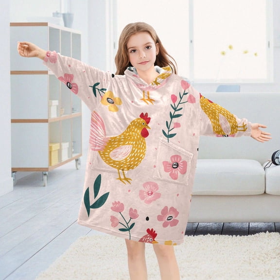 Chickens Oversized Wearable Blanket Hoodie Sweatshirt Flannel for Unisex Girls Boys