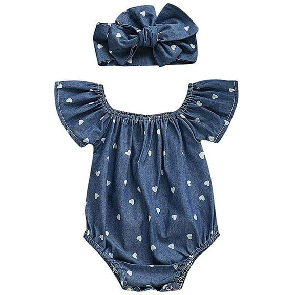 Newborn Baby Girl Clothes Blue Polka Dot Patterned Sleeveless Romper with A Matched Headband Infant Clothes