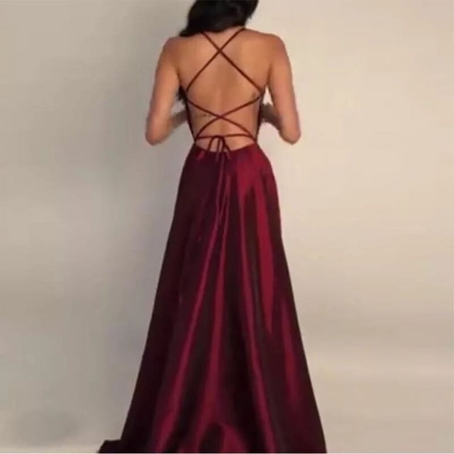 Vestido de noche azul cielo claro de satén largo con espalda cruzada para mujer, vestido de noche formal para ocasiones especiales