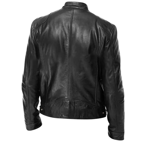 Weiqiqre Men's Faux Leather Jacket Stand Collar Motorcycle Leather