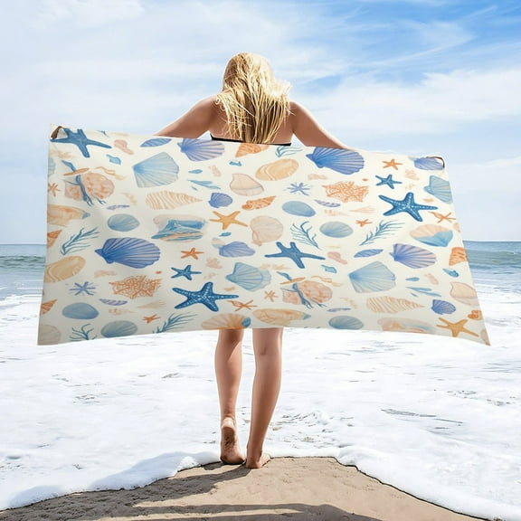 Beach Seashell Starfish Microfiber Beach Towel Lightweight 63''x32'' Oversized Extra Large Towels Quick Dry for Travel Pool Yoga Gym Sports Accessories Vacation Essential