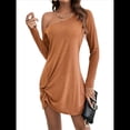 thumbnail image 1 of Vestido Mini Túnica de un Solo Hombro para Mujer, Larga, Liso, con Dobladillo Torcido, Elegante, Informal, Holgado, para y Verano. Marrón L, 1 of 10