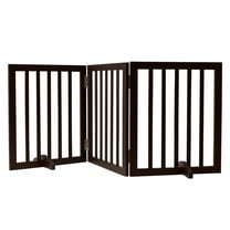 KFFKFF Self-Standing Canine Barrier, 24" Height x 60" Width, 3-Panel Folding Pet Fence, Adaptable for Broad or Slim Pathways, Quiet Base Feet, Indoor Use, in Brown