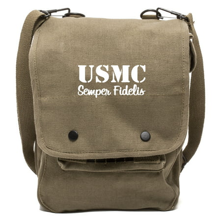 USMC SEMPER FIDELIS Heavyweight Cotton Canvas Crossbody Travel Map Bag