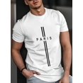 thumbnail image 2 of Men's Fashion "PARIS" Letter 3D Digital Print T-Shirt, Summer Mesh Fabric, Casual Round Neck Short Sleeve Top, Street Style, Cotton, Regular Fit, Sleeve Length, Unisex, Knit Fabric, Solid Color, 2 of 9