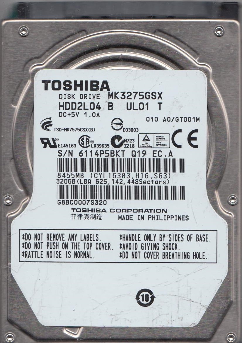 MK5065GSXN, A0/GH101M, HDD2J12 B UL01 S, Toshiba 500GB SATA 2.5