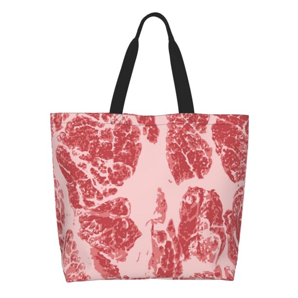 Fotbe Red Meat Bolsa Tote Estética de Lona con Estampado para Mujer - Bolsa Reutilizable de Hombro Casual para Vacaciones, Compras, Trabajo y Gimnasio